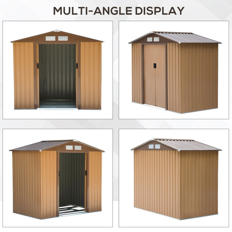 Light Brown 7ft x 4ft Lockable Metal Shed With Foundation and vents