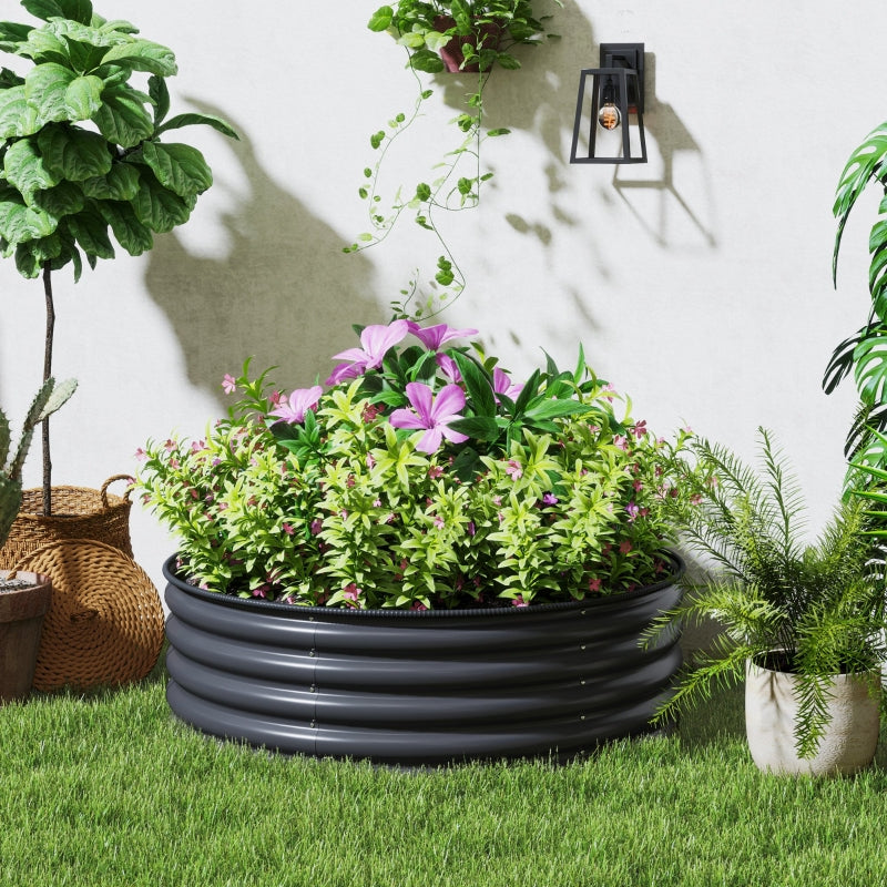 Galvanised Raised Garden Bed with Safety Edging - Outdoor Planter Box, 120 x 120 x 43 cm, Dark Grey