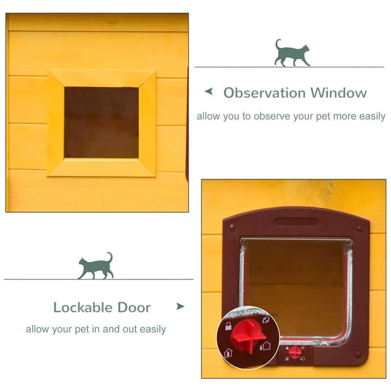Garden Wooden Cat House - Outdoor Kitty Shelter with Waterproof Roof, Door & Window - Perfect Pet Play Home & Hide Cage