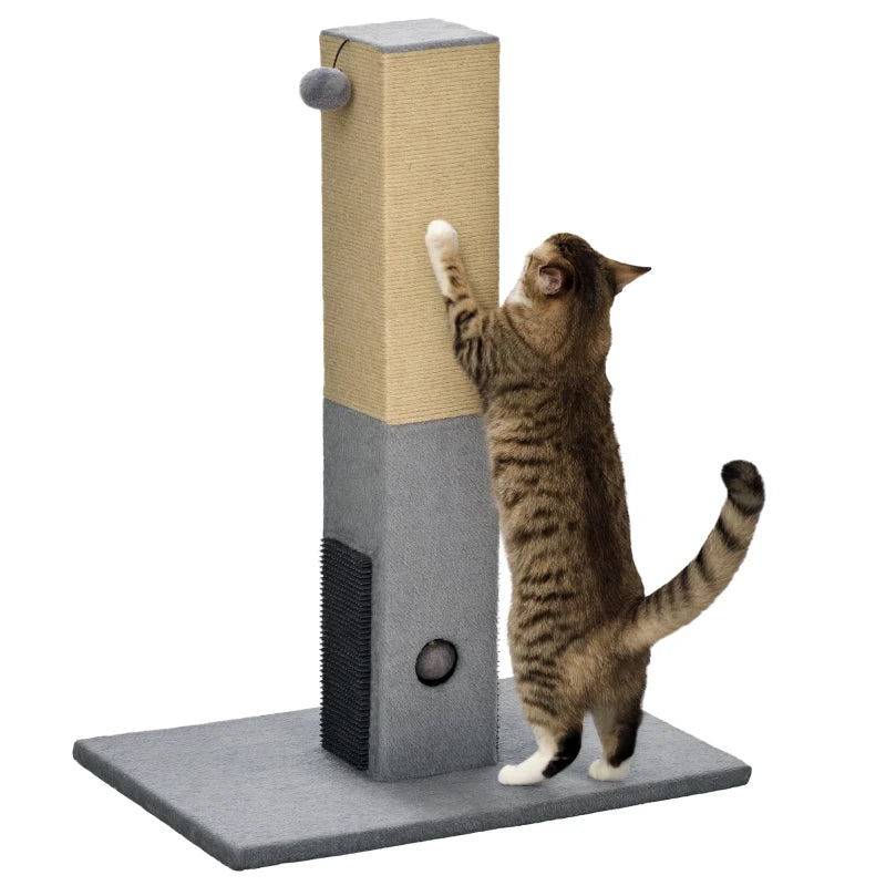 79cm Cat Tree Scratching Post - Indoor Jute Scratcher Climber with Carpet Base & Dangling Toy - Grey