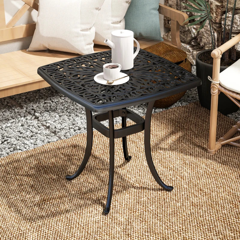 54 x 54cm Black Cast Aluminium Outdoor Garden Table with 38mm Umbrella Hole and Anti-slip Foot Pads for Patio and Balcony