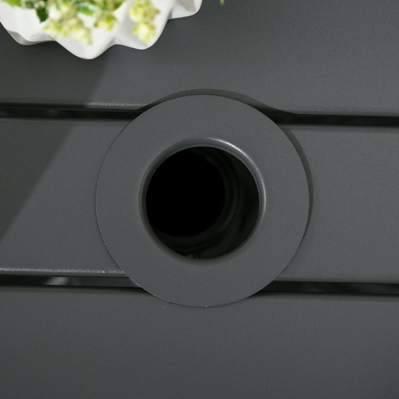 Grey Square Patio Side Table with Umbrella Hole, Steel Frame