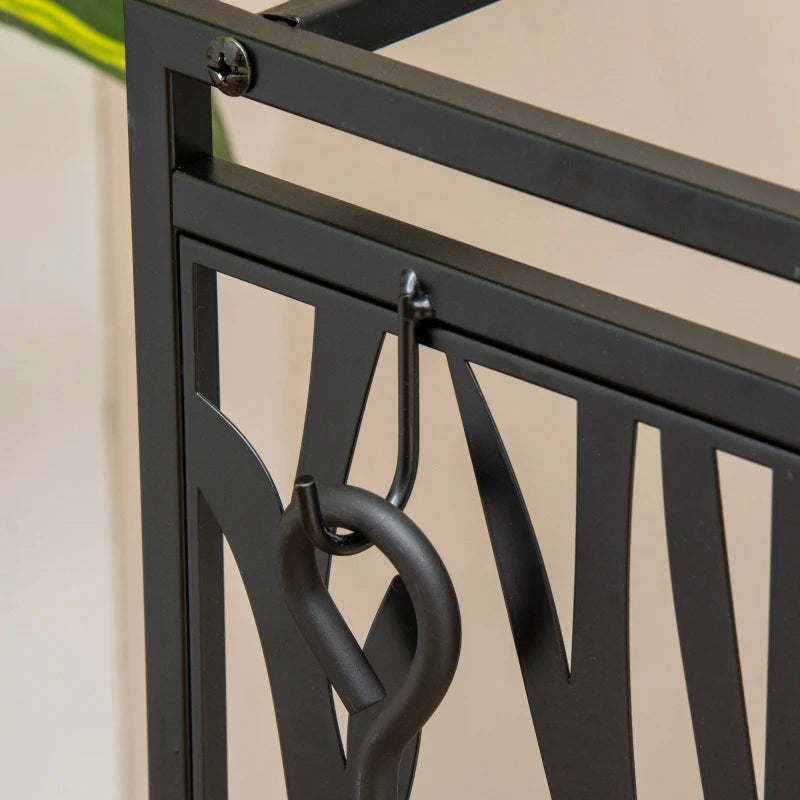 Steel Firewood Log Holder Rack with Tools - Indoor Outdoor Fireplace Wood Storage, Rust-Resistant, Tree Pattern, 46W x 30D x 70H cm