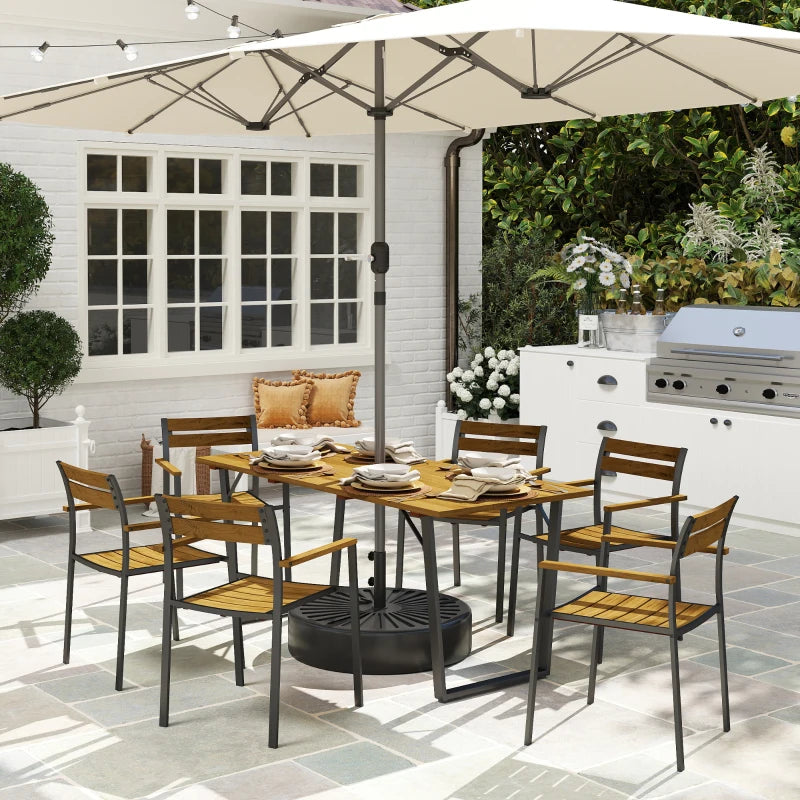 7-Piece Garden Dining Set - Fir Wood Table & 6 Stackable Chairs with Umbrella Hole