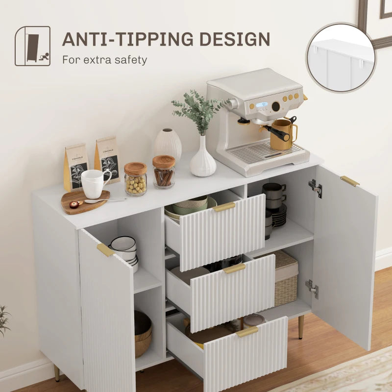 Modern 2-Door White Sideboard with 3 Drawers & Adjustable Shelves - Stylish Storage Solution for Living Room or Dining Room
