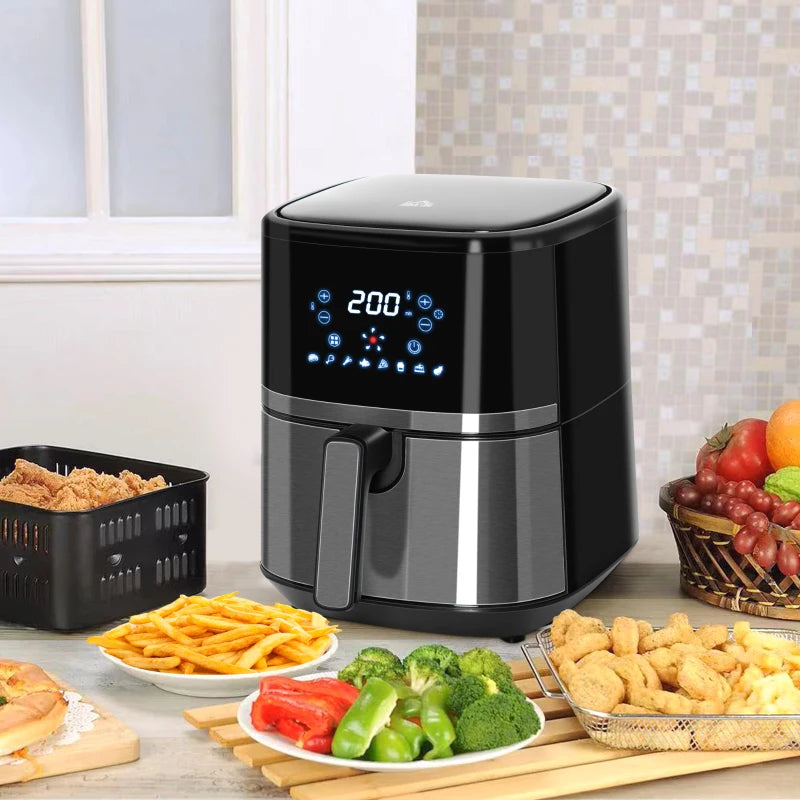 4.5L 8-in-1 Digital Air Fryer Oven - Oil-Free Cooking, Temp Control, Non-Stick Basket, 1500W, Rapid Air Circulation, Black