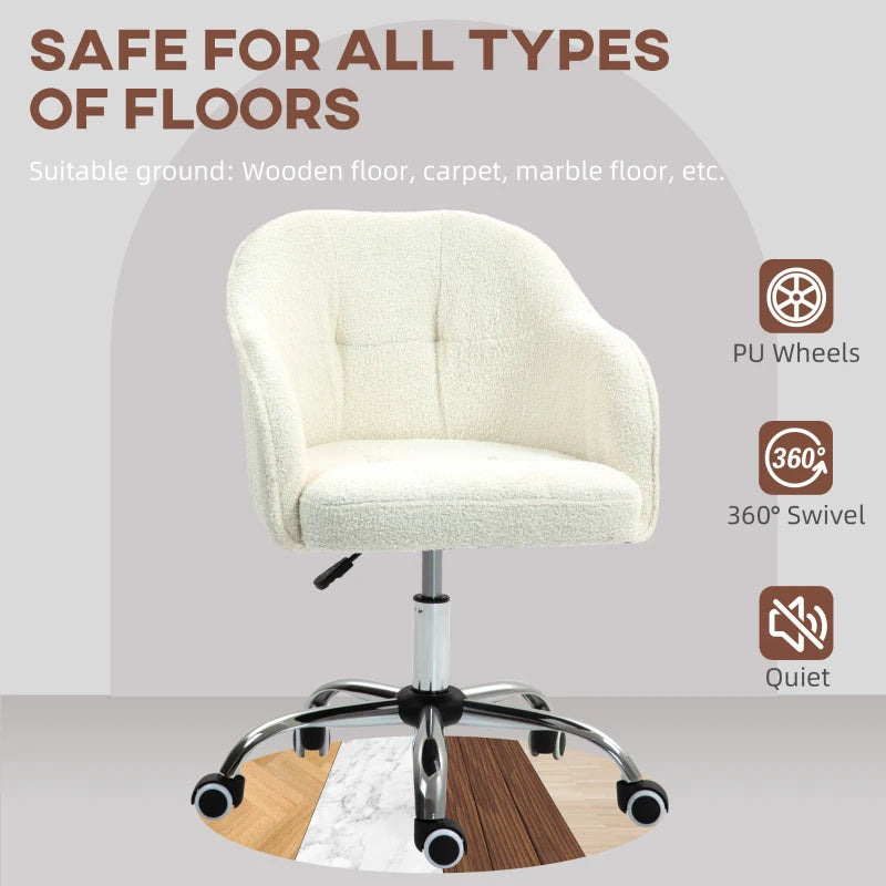 Cream Teddy Fleece Office Chair Cover - Fits 46-56 cm Chairs, Soft & Cozy Seat Protector