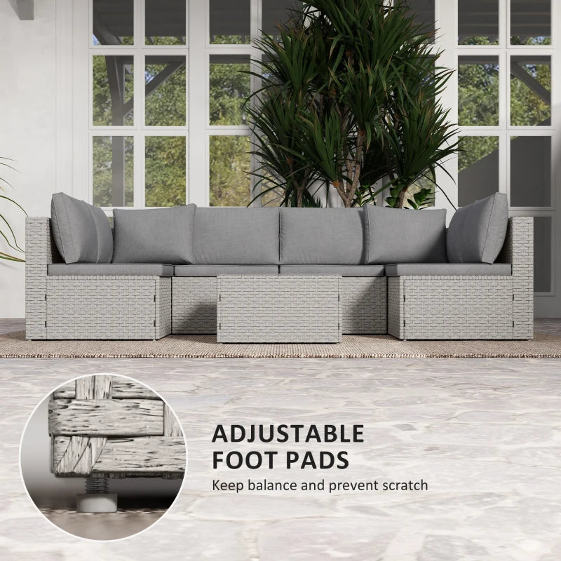 Grey Seven-Piece Modular Rattan Furniture Set for Outdoor Patio and Garden