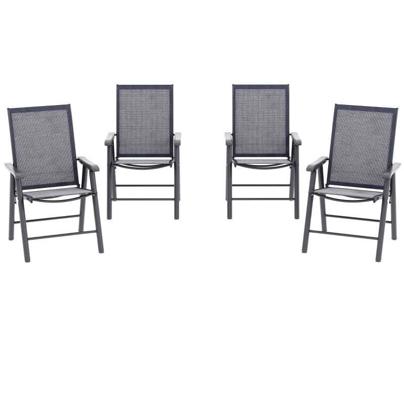 Set of 4 Foldable Metal Garden Chairs - Outdoor Patio Dining Seats - Charcoal Grey - Space-Saving Furniture
