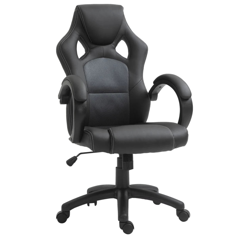 Vinsetto Black Faux Leather Swivel Office Chair with Wheels & Armrests - Ergonomic Computer Desk Chair for Home Office
