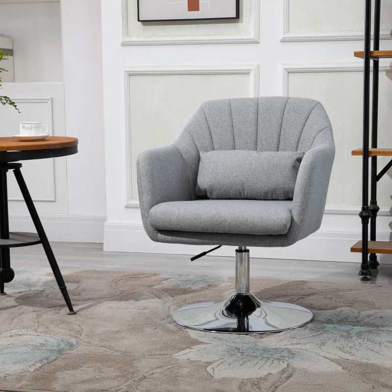Contemporary Swivel Linen Accent Chair with Adjustable Height and Lumbar Support for Living Room and Office, Light Grey