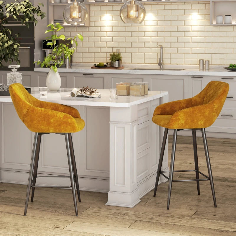 Set of 2 Brown Velvet-Feel Bar Stools - Stylish Modern Seating for Kitchen Island or Home Bar
