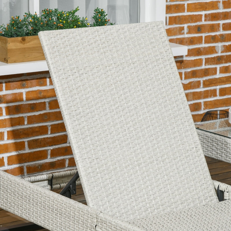 3-Piece Rattan Sun Lounger Set - Adjustable Recliner, Chaise Lounge Chair, Coffee Table - Light Grey