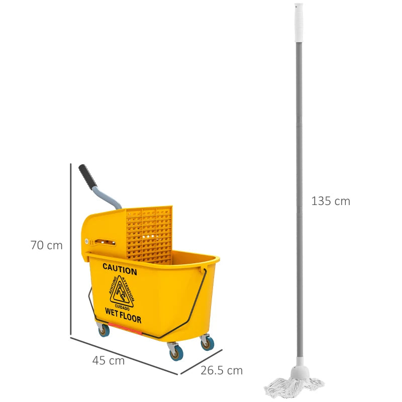 Yellow Mop Bucket with Wringer Set on Wheels - 20L Side Press Mop Bucket with Handle for Efficient Floor Cleaning