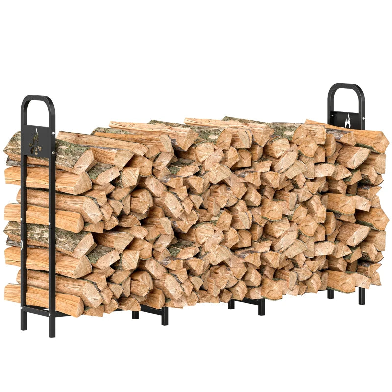6.5 FT Heavy Duty Steel Firewood Log Rack - 300 kg Capacity Indoor/Outdoor Wood Storage with Decorative Bonfire Pattern