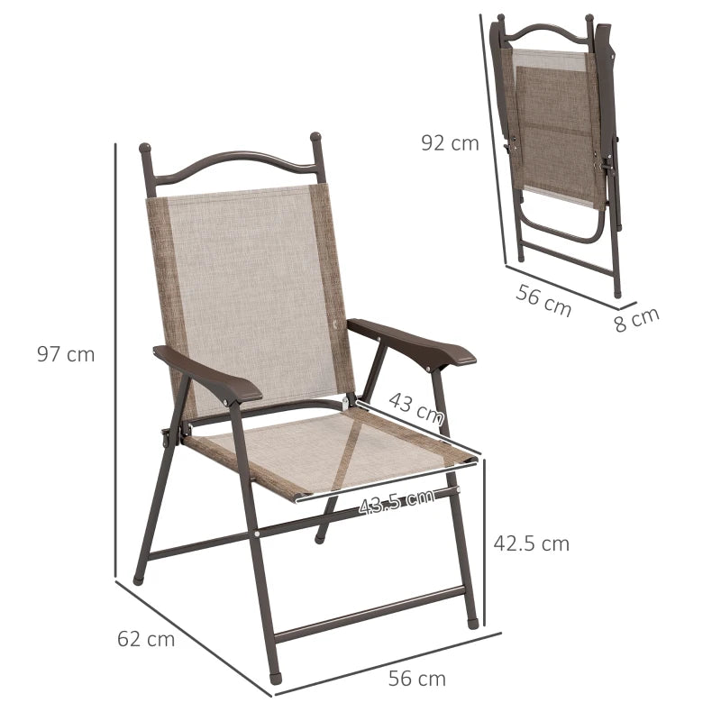 Set of 2 Folding Garden Chairs with Mesh Seats - Outdoor Patio Furniture, Brown