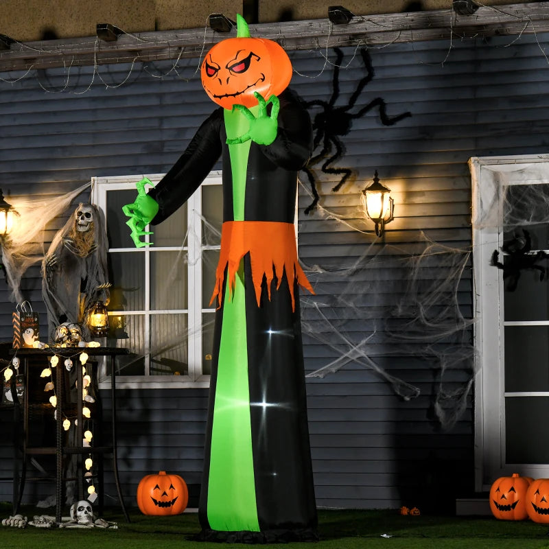 9FT Inflatable Halloween Pumpkin Ghost with LED Lights - Outdoor Blow Up Decoration for Parties, Gardens, and Lawns