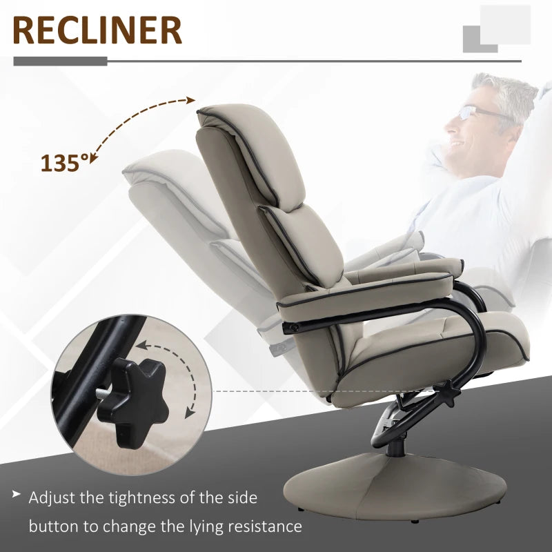 High Back Faux Leather Recliner Chair with Ottoman - 360° Swivel Armchair for Home Office Comfort