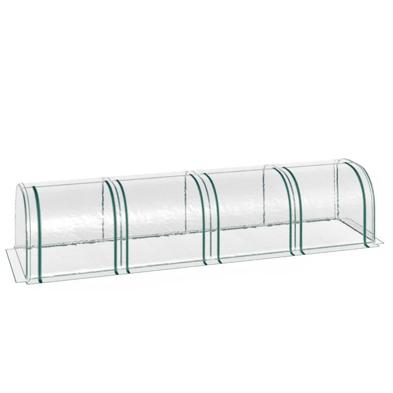 Clear Small Greenhouse with Zipped Doors, Steel Frame - 395 x 100 x 80cm