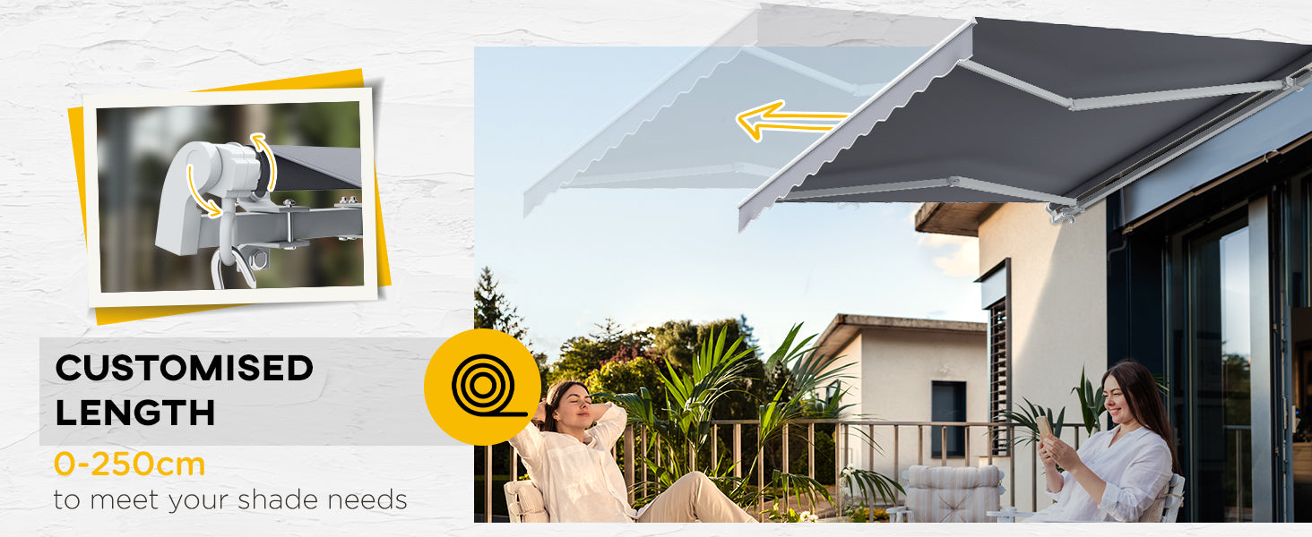 3m x 2.5m Grey Retractable Awning Canopy