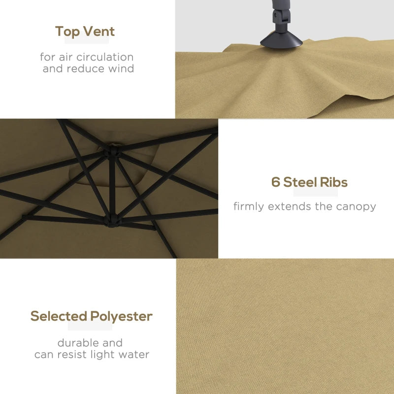 Brown 3m Square Cantilever Parasol with Cross Base