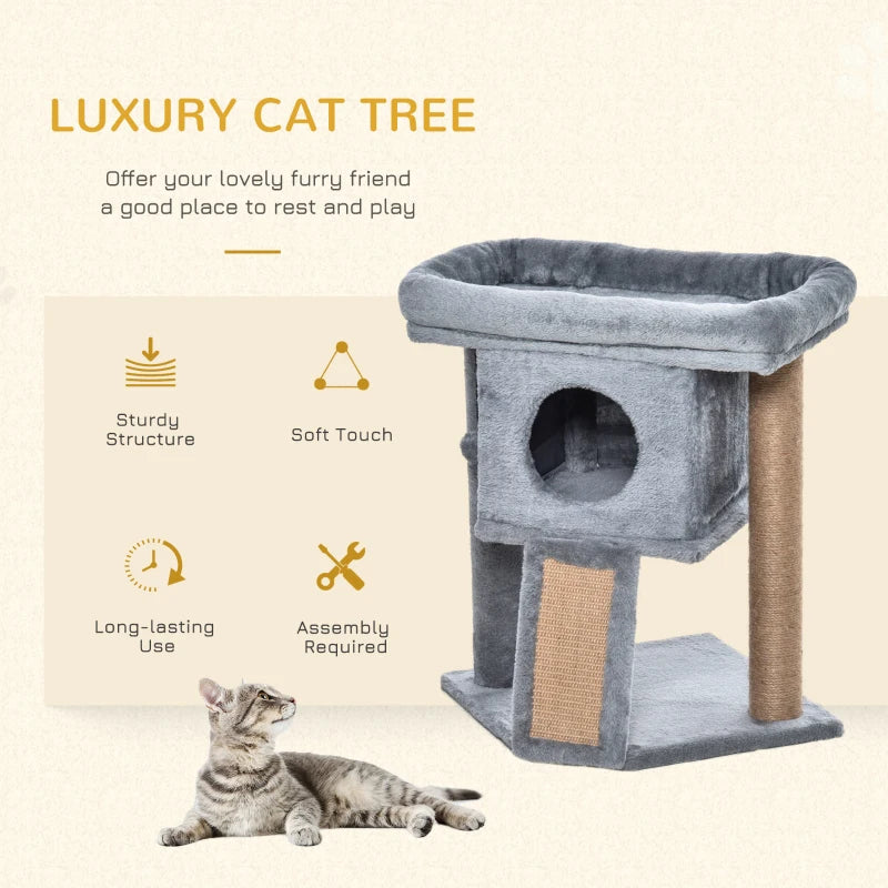 Premium Cat Tree Tower for Indoor Cats - Scratching Post, Climbing Activity Centre with Jute Pad, Toy Ball & Cat House - Grey
