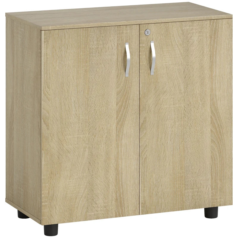 Vinsetto Two-Tier Locking Office Storage Cabinet - Stylish Oak Finish for Secure Organization and Modern Workspace