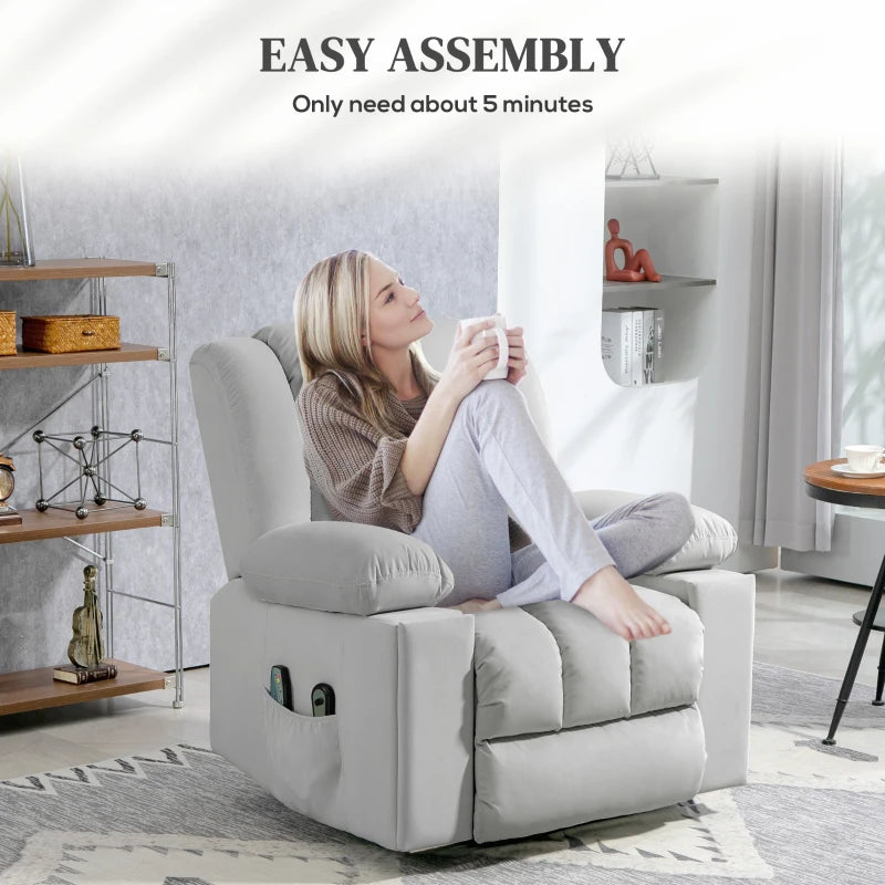 Light Grey Velvet Electric Riser Recliner Armchair with Massage Function for Ultimate Comfort