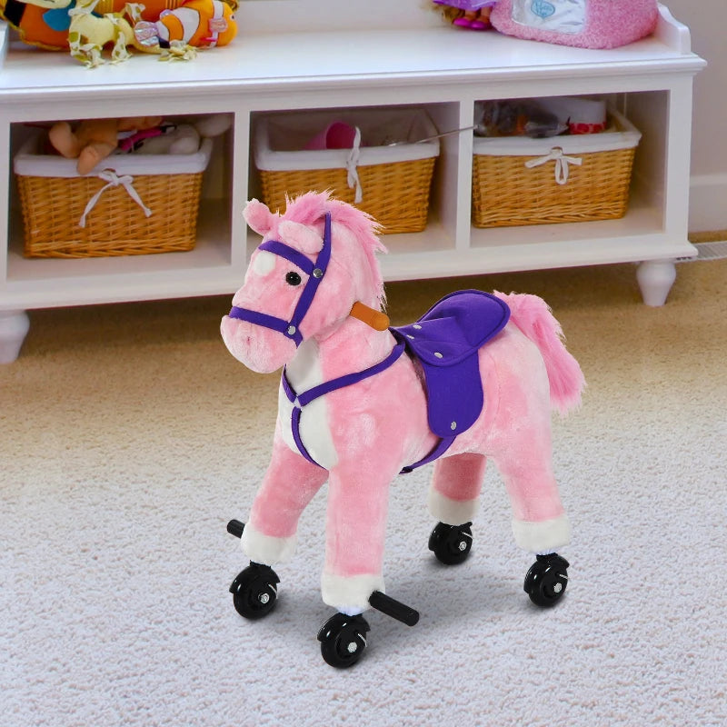 Plush Rocking Horse Ride On Toy for Kids with Sound for Ages 2 and Up Pink