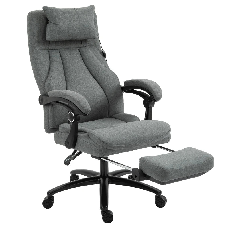 Vinsetto Grey Office Chair with Adjustable Massage Pillow, USB Power, Retractable Footrest, High Back, 360° Swivel for Home