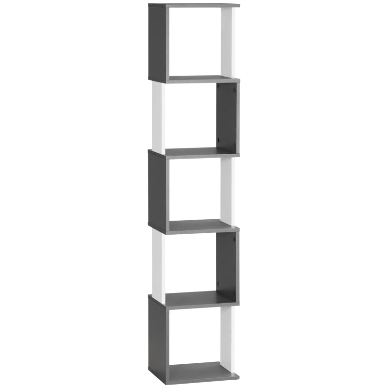 Modern 5-Tier Bookshelf - Freestanding Bookcase Storage for Living Room, Home Office & Study - White & Dark Grey