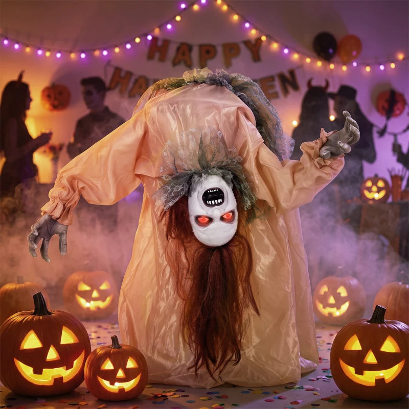 100cm Animated Broken-Back Halloween Ghost – Sound & Touch Activated with Glowing Red Eyes & Creepy Screams