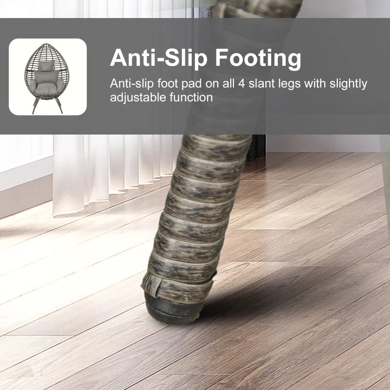 Teardrop Wicker Rattan Chair with Thick Cushions - Outdoor Egg Seat (Grey)