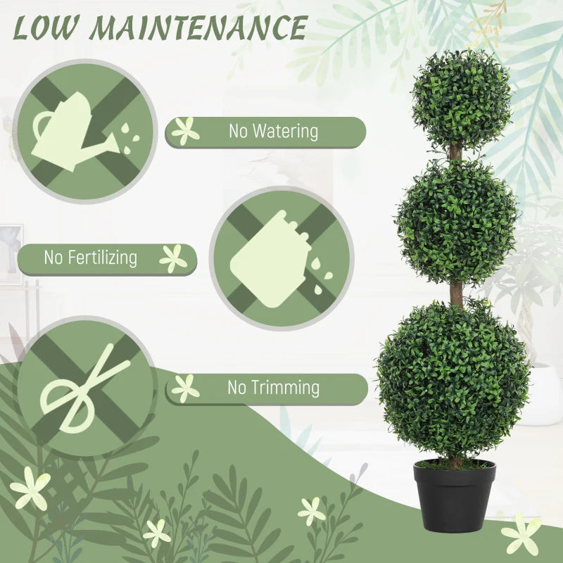 Set of 2 Decorative Artificial Boxwood Topiary Trees in Pot 100cm Green Indoor Outdoor Fake Plants for Home Decor