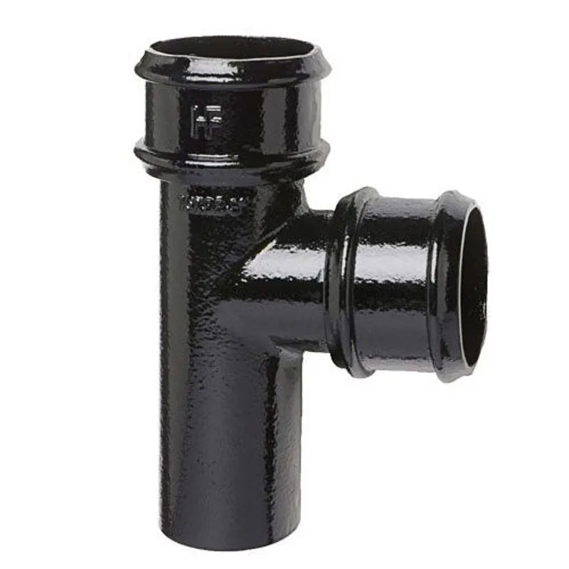 Cast Iron Round Downpipe 92.5dg Branch 100mm - Black Finish - XR4030