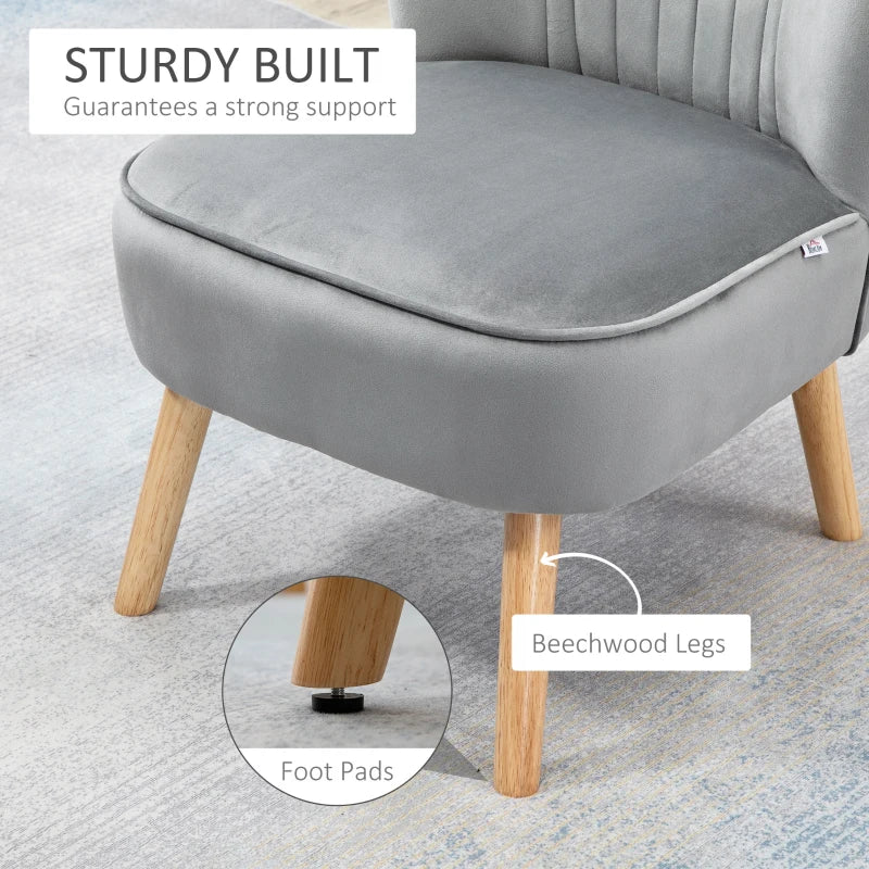 Velvet Accent Chair with Ottoman - Curved Back Tub Seat, Light Grey, Stylish Home Furniture