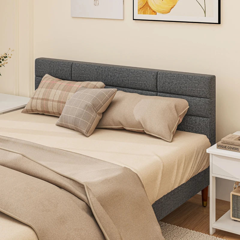 Stylish Grey Upholstered King Bed Frame 154W x 206D x 87H cm with Durable Slats - Modern Bedroom Furniture