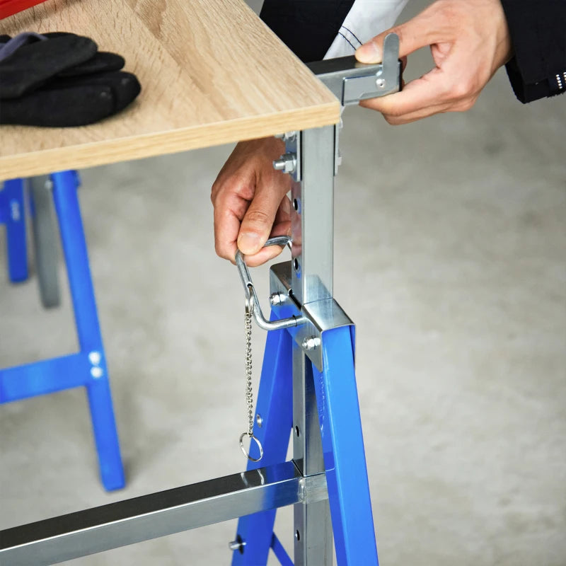 Blue Adjustable Telescopic Builders Trestle for DIY Projects