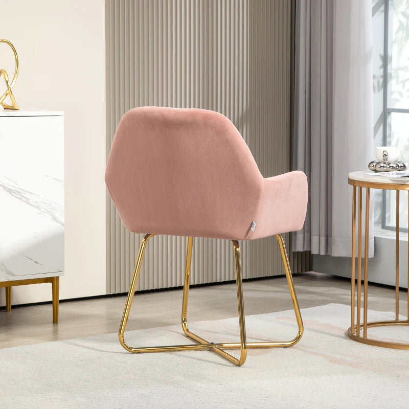 Modern Upholstered Accent Chair with Metal Base for Living Room in Pink - Stylish Armchair for Home Decor