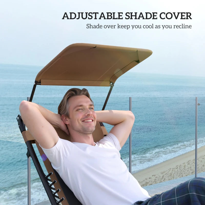 Zero Gravity Lounger Chair Set of 2 - Folding Reclining Patio Chairs with Shade Cover, Cup Holder, Soft Cushion and Headrest - Ideal for Poolside, Camping, and Coffee - Grey