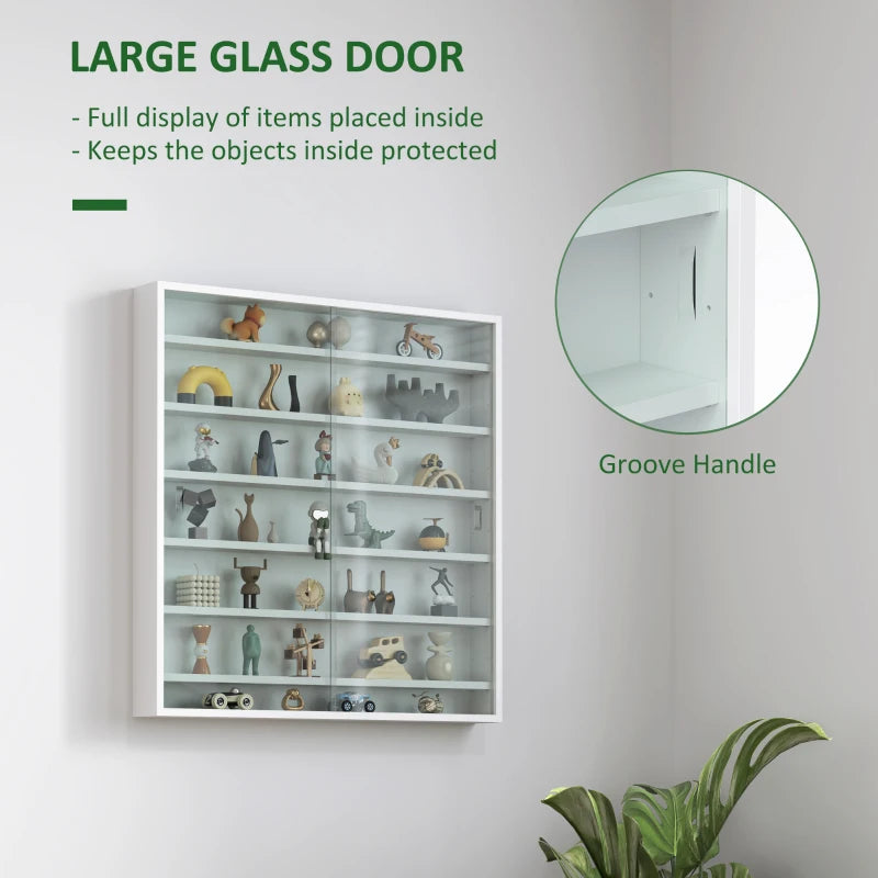 Elegant White Six Shelf Display Cabinet with Glass Doors - Perfect for Home Decor and Storage Solutions