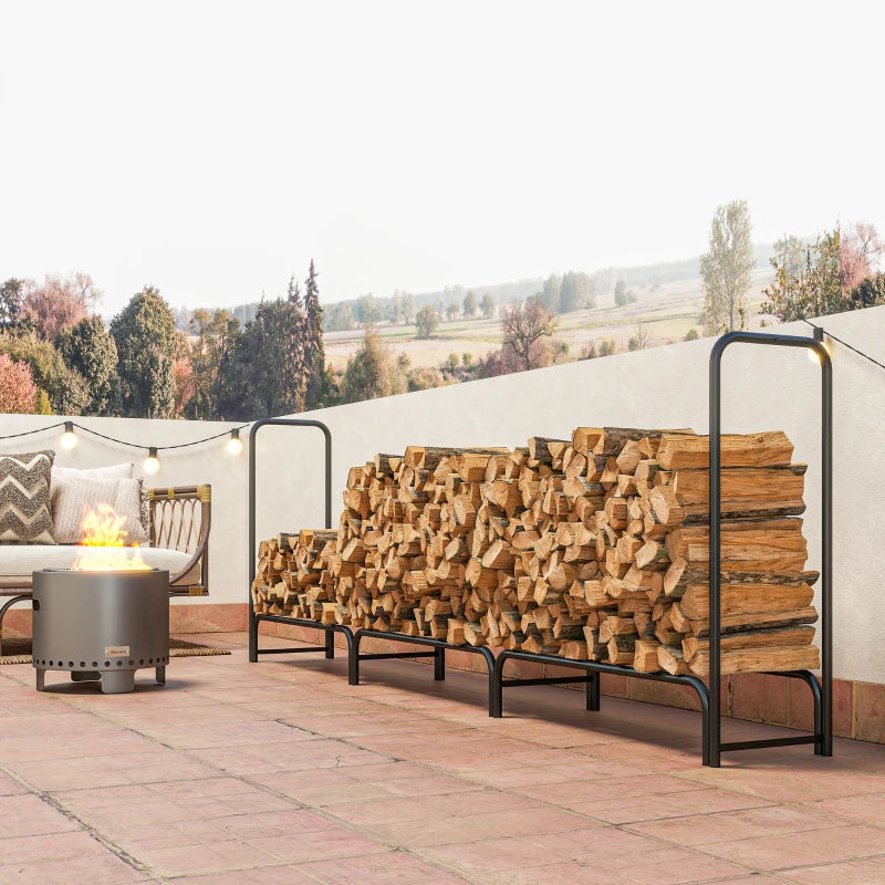 Heavy Duty Firewood Rack with Waterproof Cover - Indoor/Outdoor Log Storage Holder, 300x36x99 cm, Dark Green