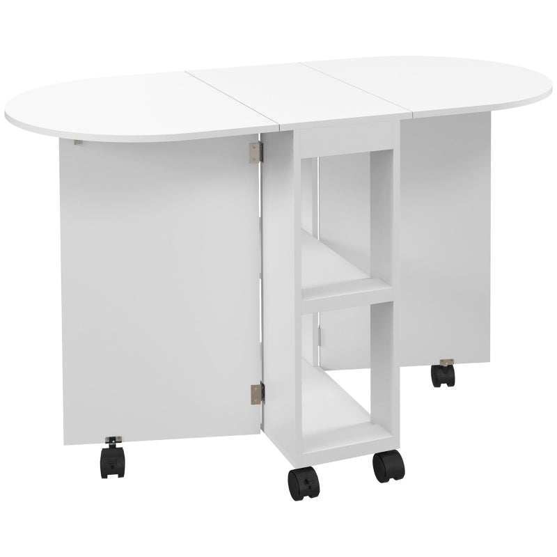 Versatile Four-Person Drop Leaf Dining Table on Wheels - Stylish White Finish for Space-Saving Dining Solutions