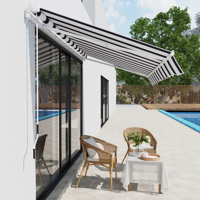 Dark Blue and White Retractable Awning, 2.5m x 2m - Manual Operation