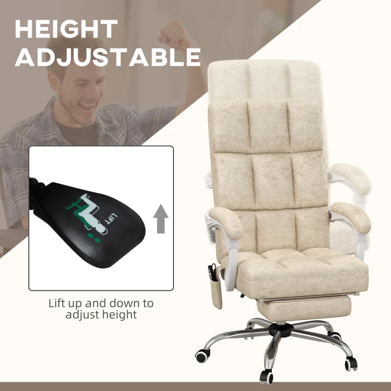 Vinsetto Ergonomic Massage Office Chair with Heat, Reclining Back, Footrest & Padded Seat - Beige Home Office Comfort