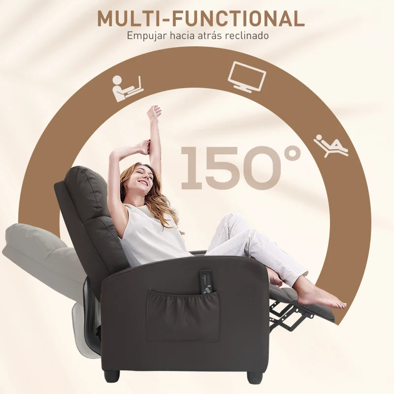 Massage Recliner Armchair in Faux Leather with Adjustable Leg Rest and Side Pocket for Living Room, Brown