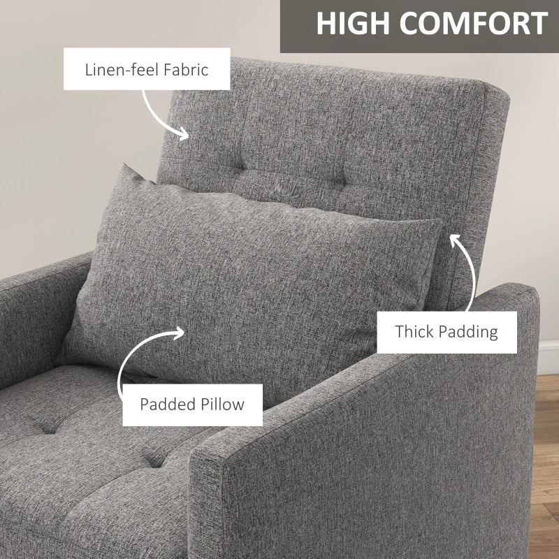 Convertible 3-in-1 Chair Bed with Adjustable Backrest, Pillow and Footrest for Living Room in Grey