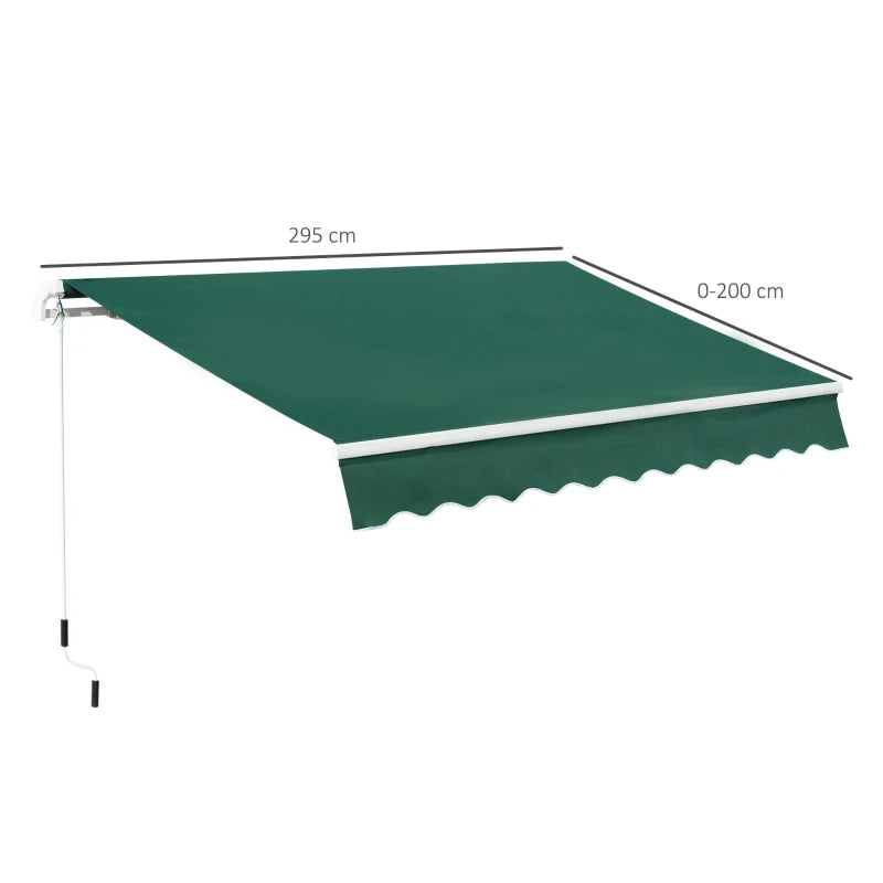 Green 3m x 2m Retractable Sun Shade - 295L x 200W cm