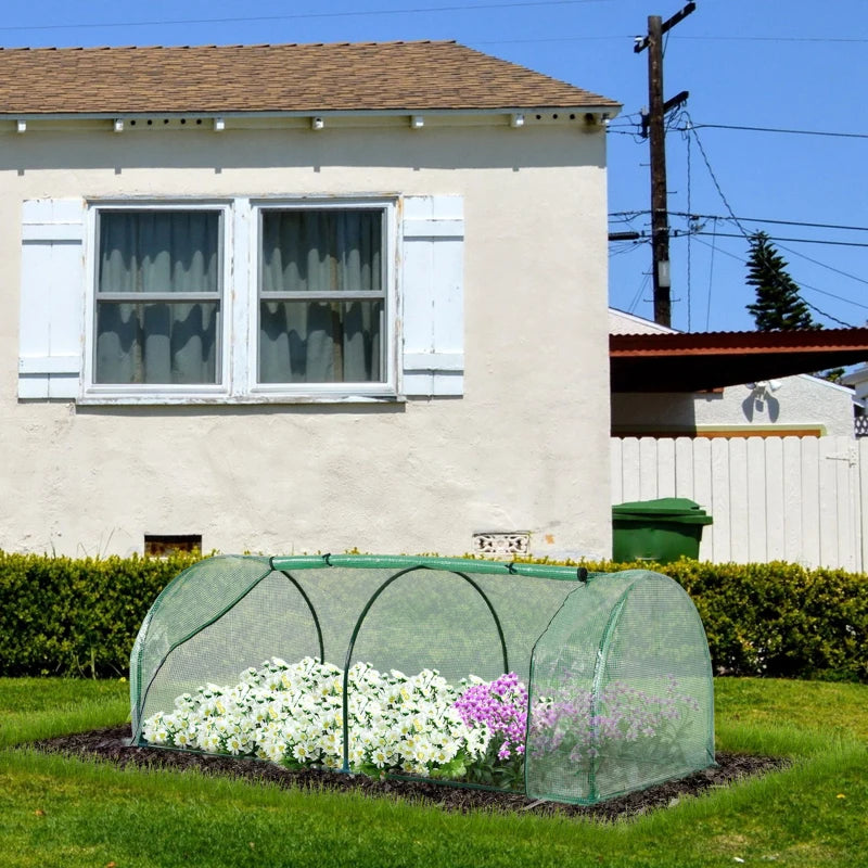 Green Steel Frame Garden Tunnel Greenhouse, 200x100x80cm