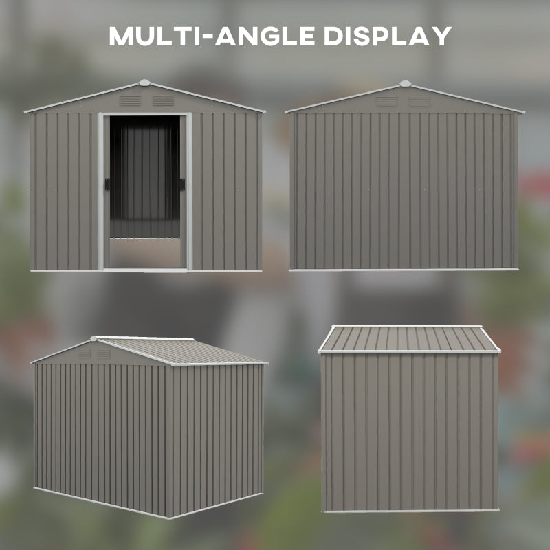 Light Grey 8ft x 6ft Metal Storage Shed